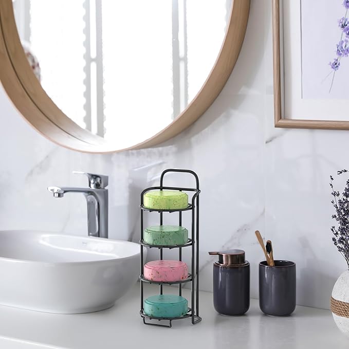 4-Tier Shower Soap Shampoo Bar Holder, Self Adhesive & Freestanding Draining Soap Dish Caddy for Bathroom Wall Accesories Decor Black-VivaGrace Women