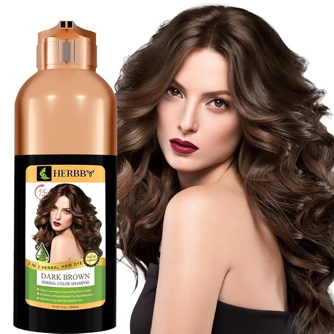 Hair Color Shampoo for Gray Hair Coverage&Color Transform with 9 Herbal Extracts –Long Lasting(6-8 Weeks),Shiny,Evenly Colored,Instant Hair Dye Shampoo&Conditioner, 500 Ml (DARK BROWN COLOR)-VivaGrace Women