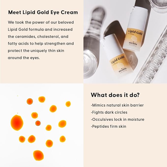 Stratia Lipid Gold Eye Cream Moisturizer & Anti-Aging Skin Care for Dark Circles, Fine Lines, Wrinkles, & Under Eye Brightener, 0.5 fl. oz-VivaGrace Women