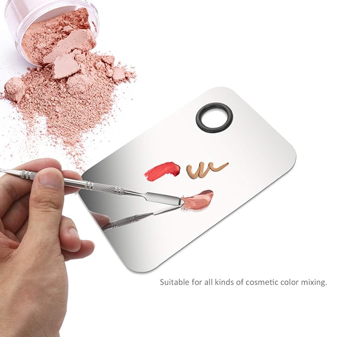 Makeup Palette, Stainless Steel Cosmetic Makeup Palette Professional Cosmetic Mixing Makeup Palette with Spatula Tool 6x4-VivaGrace Women