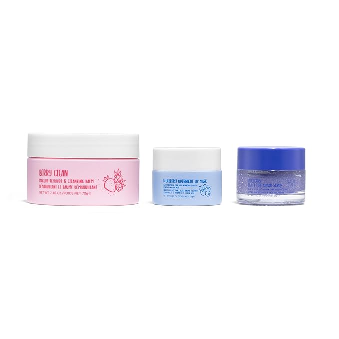 W7 Very Berry Clean - Makeup Cleansing Balm, Lip Mask & Scrub Trio - Gentle Makeup Remover & Overnight Lip Care Set-VivaGrace Women