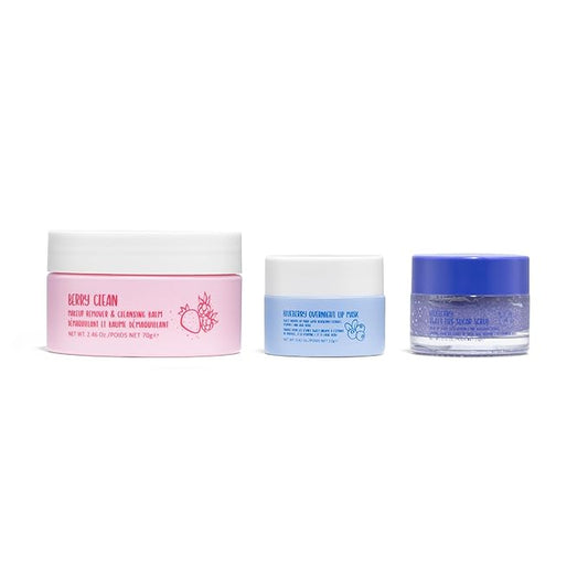 W7 Very Berry Clean - Makeup Cleansing Balm, Lip Mask & Scrub Trio - Gentle Makeup Remover & Overnight Lip Care Set-VivaGrace Women