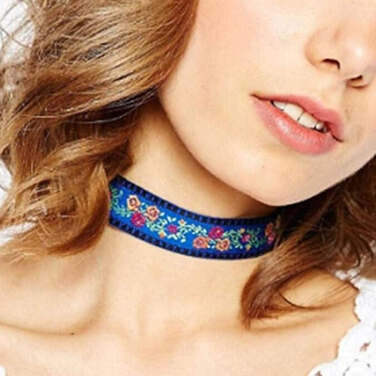 Boho Necklace Flower Choker Necklace Leaves Chain Necklace Jewelry for Women and Girls (Blue)-VivaGrace Women