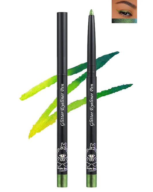 Colored Glitter Eyeliner Pencil, Chameleon Matte Metallic Eyeliner Pen Eyeshadow, Green Shimmer Retractable Eyeliner Waterproof Smudge-proof, Highlighter Gel Eye Liner with Sharpener Gift for Women-04
