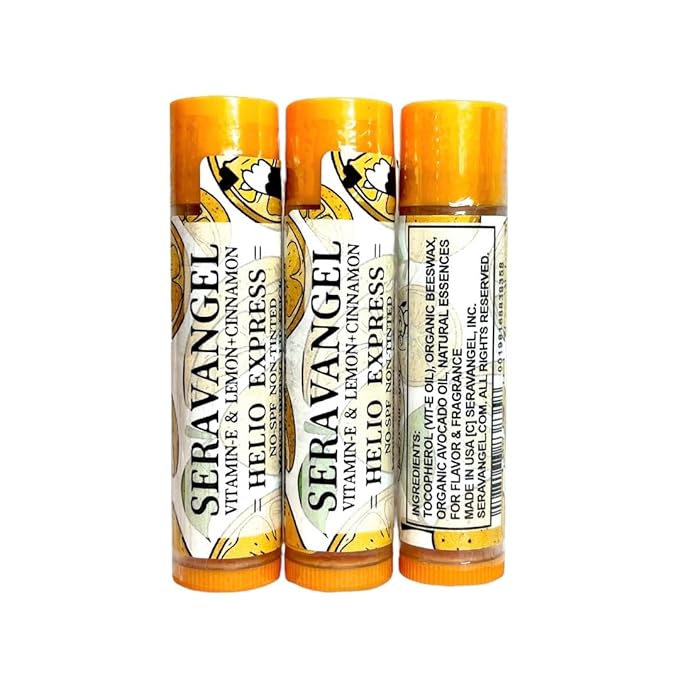Helio Express Lip Moisturizing Balm, Vitamin E, Lemon + Cinnamon Flavor, Beeswax, 100% Natural, No SPF, Non-Tinted, 3 Pack-VivaGrace Women