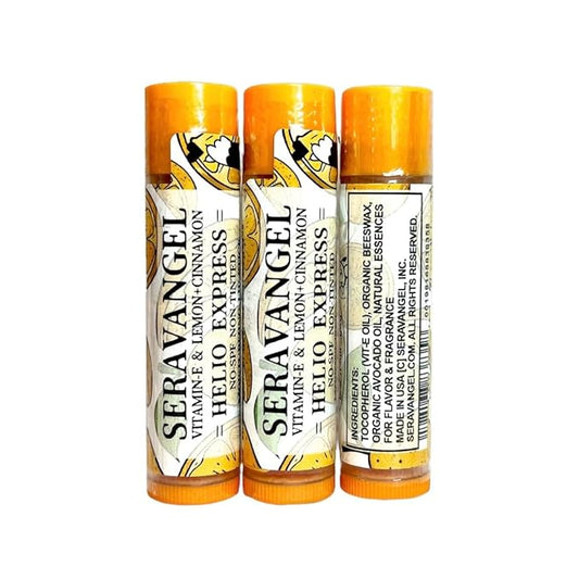 Helio Express Lip Moisturizing Balm, Vitamin E, Lemon + Cinnamon Flavor, Beeswax, 100% Natural, No SPF, Non-Tinted, 3 Pack-VivaGrace Women