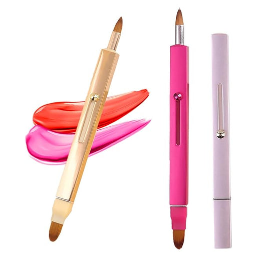 Lip Applicator Brush - 3 Pack Exquisite Professional Dustproof Retractable Lip Brush - Makeup Lipstick Lip Gloss Applicators (Pink Red Gold)-VivaGrace Women