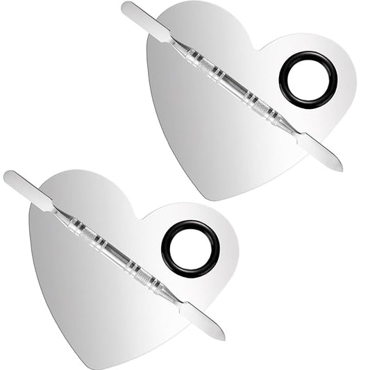 2 Pcs Stainless Makeup Mixing Palette,Tool for Mixing Foundation Nail-Art,Palette with A Stick,Storage Bag,Beauty Salon Color Cream Mixing Palette,Makeup Artist,Makeup Enthusiast (Heart Shaped)-VivaGrace Women