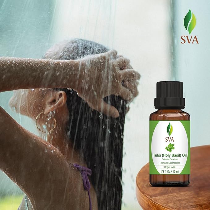 SVA Holy Tulsi Essential Oil – 1/3 Fl Oz – 100% Natural Tulsi Oil - for Diffuser, Hair Care, Face, Skin Care, Aromatherapy, Scalp and Body Massage, Soap and Candle Making-VivaGrace Women