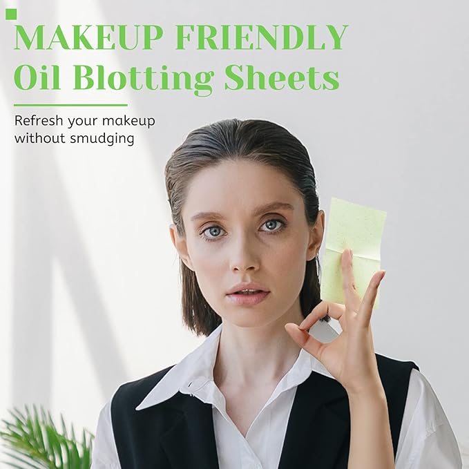 Oil Blotting Sheets for Face - Green Tea,26% Larger,3pk/300 Natural Blotting Paper for Oily Skin,Makeup Friendly Oil Absorbing Sheets,Easy To Grab One-VivaGrace Women