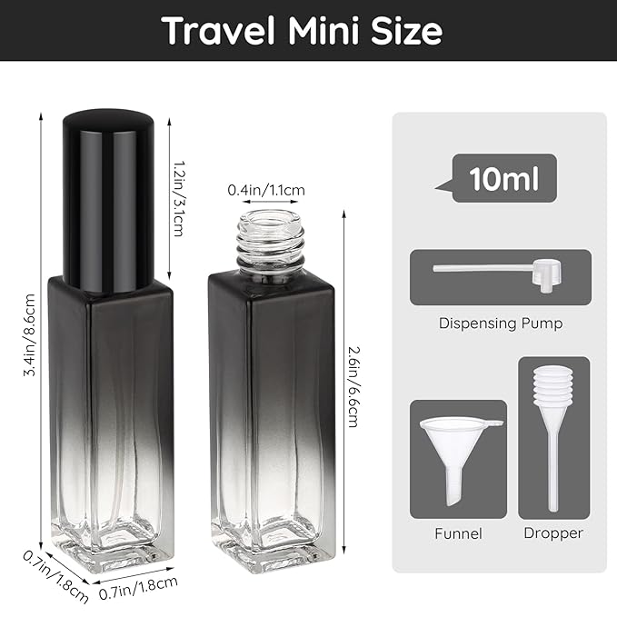 Segbeauty 0.34oz Perfume Atomizer, 10 Pack Glass Mini Travel Perfume Bottle Refillable, 10ml Empty Travel Size Bottles for Cologne Fragrance, Cologne Sprayer with Transfer Tools Set for Refill-VivaGrace Women