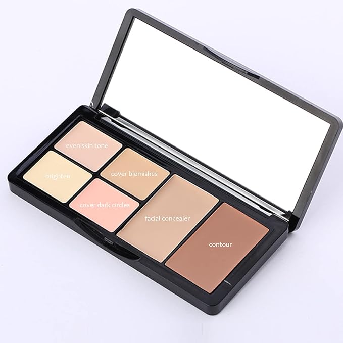 Concealer Contour Palette, 6 In 1 Color Correcting Concealer Contour Makeup Palette, Contouring Foundation Highlighting Makeup Kit for Dark Circles, Blemish With 2 Packs Brush (2#)-VivaGrace Women
