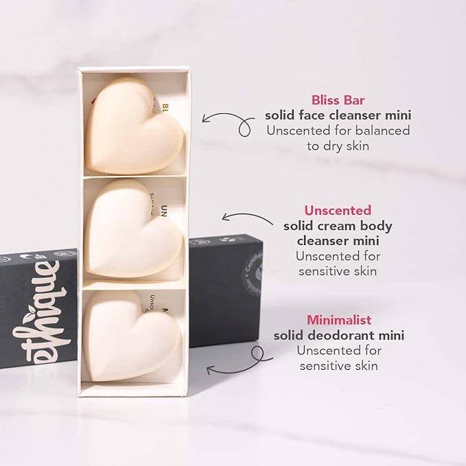 Ethique Unscented Gift Set- Face Cleanser, Body Cleanser & Deodorant, Gifts for women - Plastic-Free, Vegan, Cruelty-Free, Eco-Friendly, 3 Travel Bars, 1.59 oz (Pack of 1)-VivaGrace Women