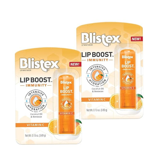 Blistex Lip Boost Immunity, Lip Balm, Intensive Hydration, Vitamin C, Coconut Oil & Beeswax, Moisturizer (Pack of 2)-VivaGrace Women