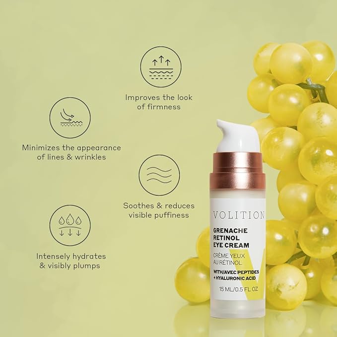 Volition Beauty Grenache Retinol Eye Cream - with Niacinamide & Peptides to Help Improve Look of Crows Feet & Wrinkles (15 ml / 0.5 fl oz)-VivaGrace Women