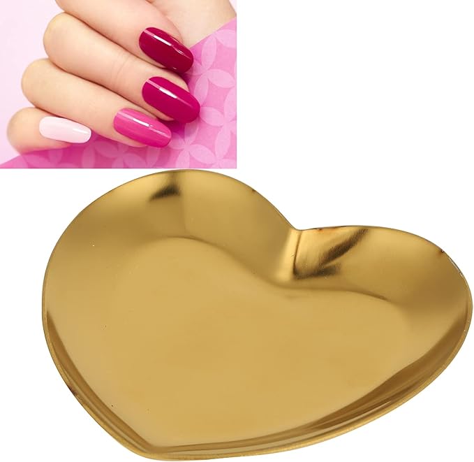 Nail Palette, Makeup Palette Nail Palette Heart Shaped Art Palette Stainless Steel Makeup Mixing Palette Makeup DIY Paint Color Mixing Tray Nail Art Palette Resin(Gold)-VivaGrace Women