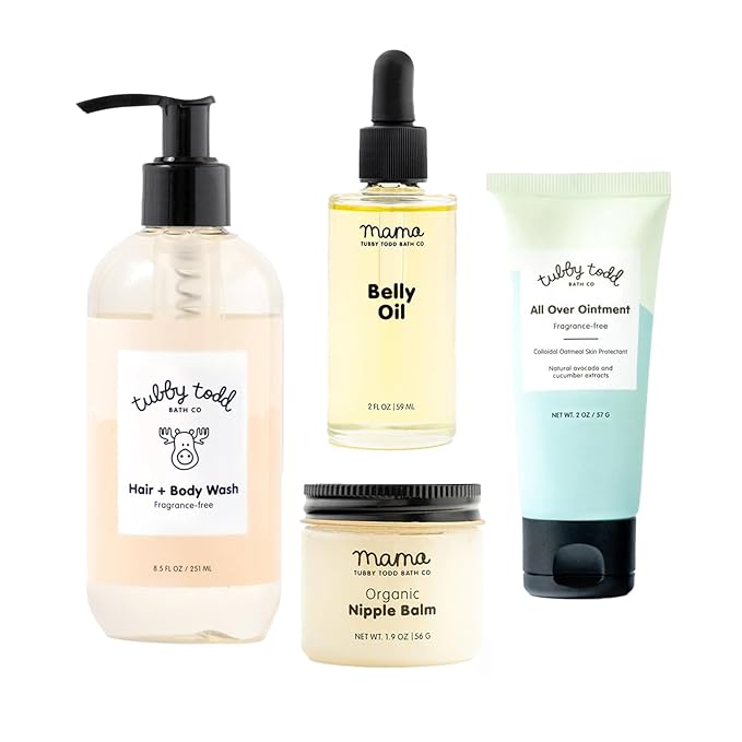 Tubby Todd New Baby & Mom Sensitive Skincare Kit - The Mama + Baby Gift Set - Baby Shampoo and Body Wash, All Over Ointment, Belly Oil & Nipple Balm - Standard Size Fragrance-Free-VivaGrace Women