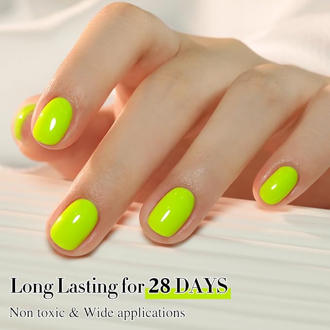 Double Rhythm 0.50 OZ Gel Polish Same Color Same Bottle Golden Round Hema Free Neutral Natural Milky 15 ML Jelly UV Polish Art DIY at Home (Neon Green-C1305)