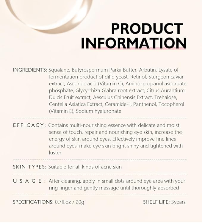 Retinol Eye Cream, Anti-Aging with Vitamin C & Ceramide for Dark Circles, Wrinkles & Fine Lines, Crow’s Feet, 0.7 fl.oz-VivaGrace Women