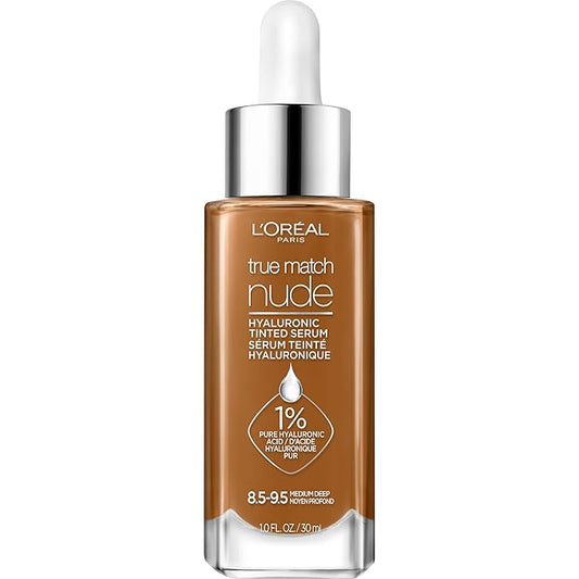 L'Oreal Paris True Match Nude Hyaluronic Tinted Serum Foundation with 1% Hyaluronic acid, Medium Deep 8.5-9.5, 1 fl. oz.-VivaGrace Women