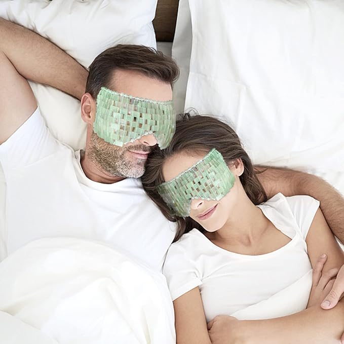 Jade Eye Mask, gemshan 2 Pcs Stone Eye Mask Hot or Cold Use, Green Jade Facial Eye Sleeping Mask-VivaGrace Women