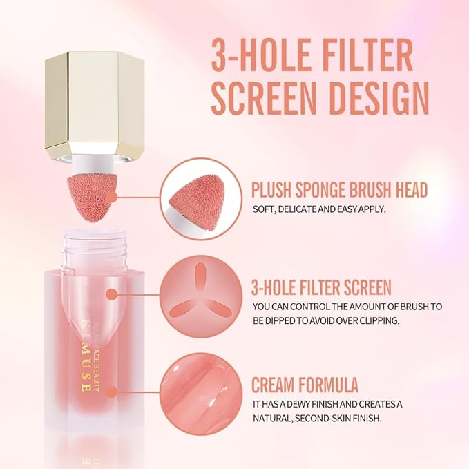 KIMUSE Soft Cream Blush Makeup, Liquid Blush for Cheeks, Weightless, Long-Wearing, Smudge Proof, Natural-Looking, Dewy Finish-VivaGrace Women