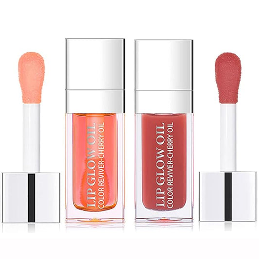 2 Set Lip Oil Hydrating Tinted Lip Balm, Plump Lip Gloss Lip Care Transparent Toot Lip Oil Tinted, Fresh Texture & Non-sticky, Nourishing Repairing Lightening Lip Lines Lip Care Products (Pink / Rosewood)-VivaGrace Women