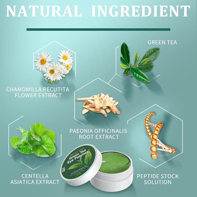 Under Eye Patches, Green Tea Under Collagen Eye Masks for Dark Circles Puffiness Eye Bag Wrinkles, Under Eye Treatment for Men Women, Anti-Aging Brightening Under Eye Gel Pads, 30 Pairs-VivaGrace Women