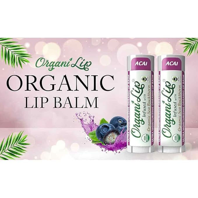 Organic Lip Balm, Acai Flavor, Ultra Hydrating Lip Moisturizer for Cracked or Dry Lips, Infused With Organic Sea Buckthorn, Oval Shaped Tube, USDA Certified Organic, 30 Pack-VivaGrace Women