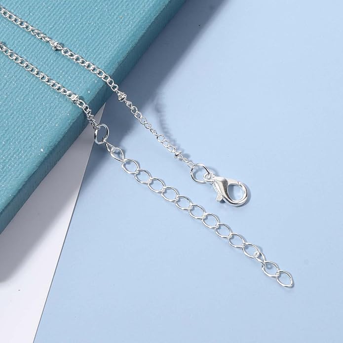 Boho Lava Stone Necklace Chain Silver Layered Chain Y Necklace Lava Bead Lariat Necklace Anxiety Essential Oil Diffuser Necklace Jewelry for Women-VivaGrace Women