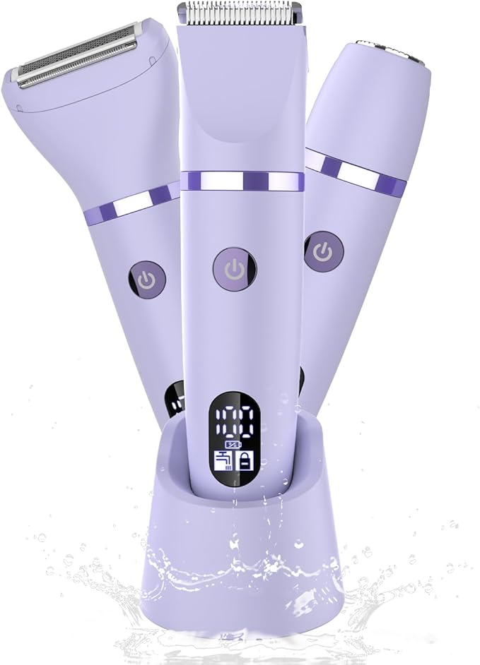 3-in-1 Electric Razor IPX7 Waterproof Bikini Trimmer Wet & Dry Use Painless Personal Trimmer Groomer for Ladies Face Body Legs Bikini Public Hairs Electric Lady Shaver with Replaceable Heads-VivaGrace Women