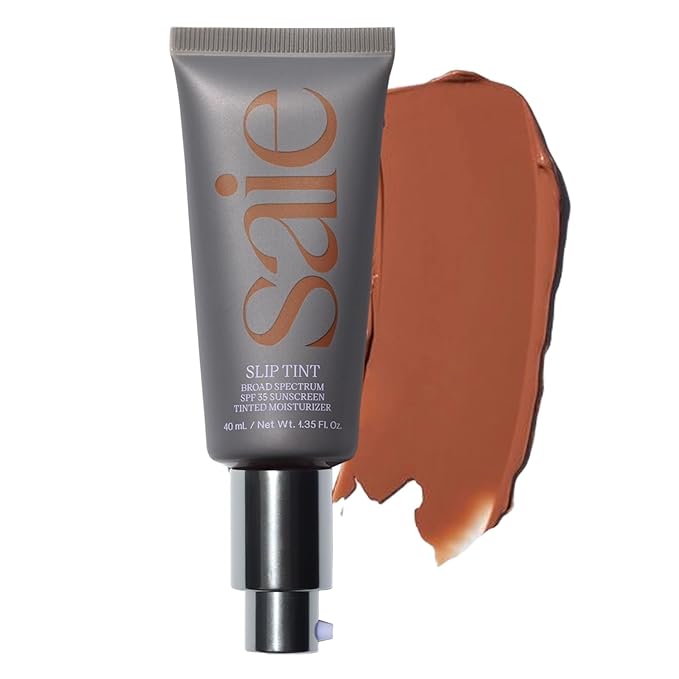 Saie Slip Tint Tinted Moisturizer with SPF 35 - Light Coverage, Glowy Skin Tint & Mineral Sunscreen for Face with Hydrating Hyaluronic Acid - Summer Makeup Essential - Shade Eight (1.35 oz)-VivaGrace Women