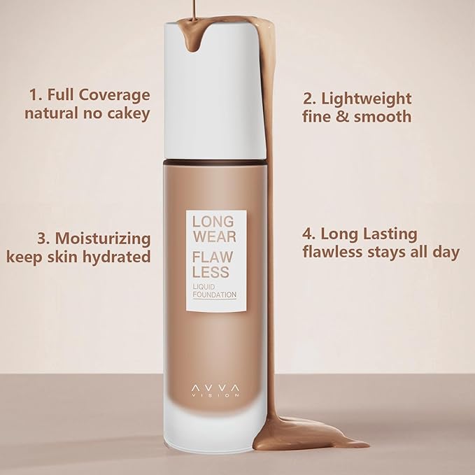 Liquid Foundation Makeup Natural True Skin Tone Full Coverage Concealer Flawless Complexion Blendable Longwear, 105, 1 fl. oz.-VivaGrace Women