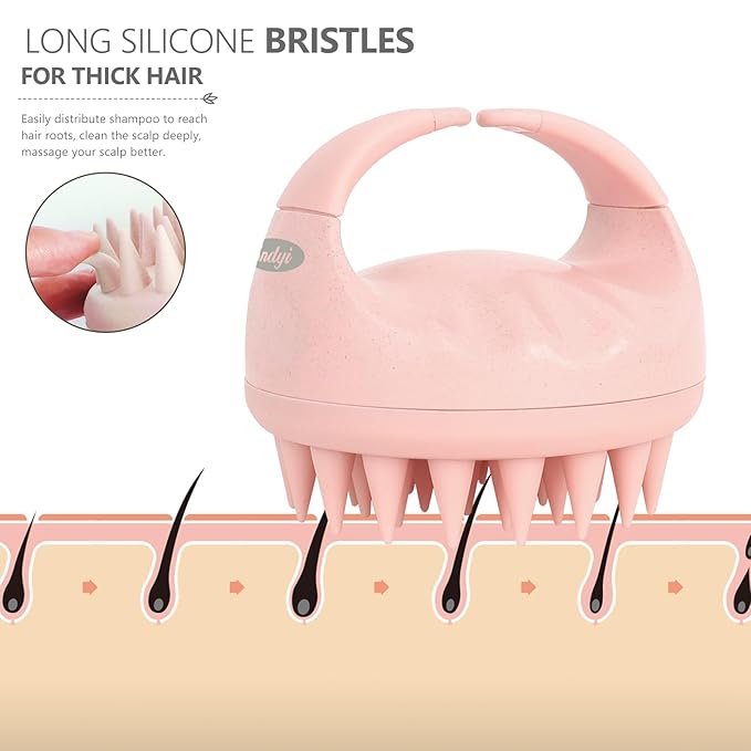 Sndyi Scalp Massager Shampoo Brush, Scalp Scrubber with Soft Silicone Bristles, Scalp Exfoliator for Dandruff Removal, Scalp Massager for Hair Growth, Wet Dry Hair Brush for Scalp Care, Pink-VivaGrace Women