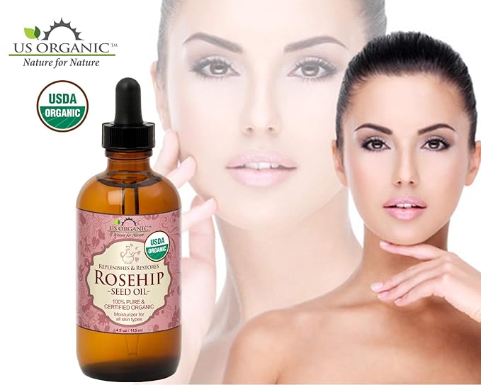 US Organic Rosehip Seed Oil, USDA Certified Organic, Cold Pressed, Virgin Organic, Amber Glass Bottle and Glass Eyedropper for Easy Application - 4 oz (115 ml)-VivaGrace Women