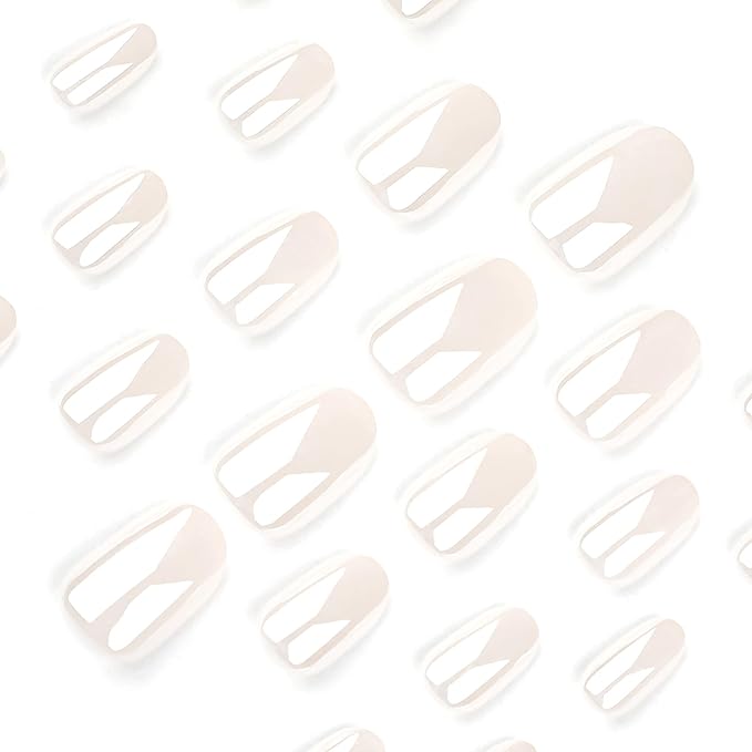 Chrome White Press On Nails Short Ovale 24 Pcs, Pearl Designer Reusable Acrylic Fake Nails with Glue, Glossy Soft Gel Nails Wedding and Party, Stick On Glue On Nails, Nails for Women Gift