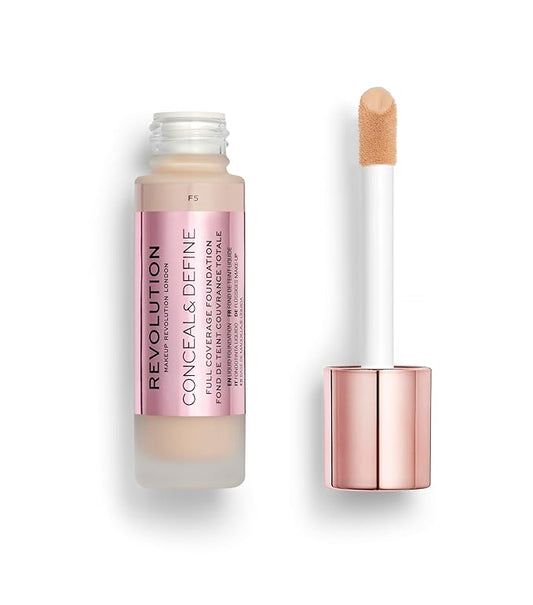 Revolution Beauty, Conceal & Define Foundation, Full Coverage, Long-Lasting Matte Finish, Vegan & Cruelty Free, F5 Light Skin Tones, 0.8 Fl.Oz.-VivaGrace Women