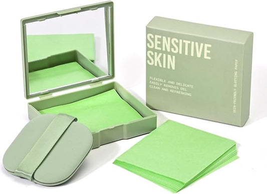KYDA 200 Sheets Oil Blotting Paper with Mirror and Puff, Refills Included, Face Oil Absorbing Sheets, Oil Control Paper, Absorb Excess Oil, Makeup Friendly-VivaGrace Women