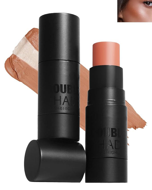 Cream Blush Stick Makeup for Cheeks, Natural Matte Finish Blush Bronzer Contour Sticks, Long Lasting Waterproof Lightweight Creme Blush Highlighter Contouring Stick, Face Shaping Makeup for Women-01-VivaGrace Women
