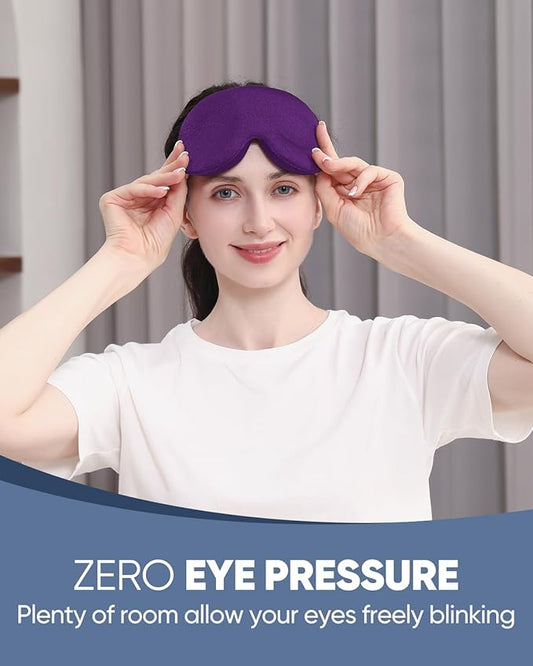 MZOO Luxury Sleep Eye Mask for Side Sleeper Men Women, Zero Eye Pressure 3D Sleeping Mask, Light Blocking Patented Design Night Blindfold, Soft Eye Shade Cover for Travel, Purple-VivaGrace Women