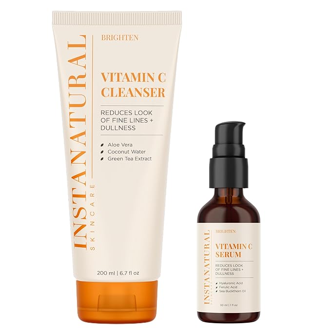 InstaNatural Vitamin C Cleanser and Serum Kit, Brightens and Reduces Signs of Aging, Fine Lines and Wrinkles, with Botanical Extracts-VivaGrace Women