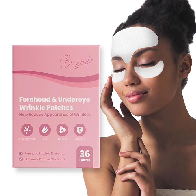 Bayside Forehead & Under Eye Wrinkle Patches Set | Hyaluronic Acid, Collagen & Vitamin E | Overnight Smoothing Treatment for Fine Lines & Wrinkles | Non-Invasive, Skin-Friendly Hydrating Care-VivaGrace Women