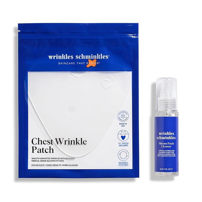 Wrinkles Schminkles Chest Wrinkle Patch & Cleanser Starter Pack - Set of Reusable Chest Silicone Wrinkle Patch + Patch Cleanser (2 oz) Maximise Uses - Smooth & Prevent Chest & Décolletage Wrinkles-VivaGrace Women