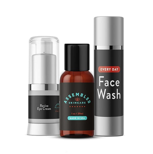 ASSEMBLED Skincare Ultimate Starter Pack (Premium Skin Care set for Men, 3-Piece; Face Wash, Aftershave/Toner, Eye Cream); anti-aging and multi-functional products-VivaGrace Women