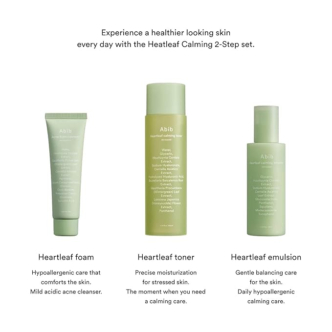 Abib Calming 2 Step Set with Cleanser I Heartleaf Calming Trio, All in One, Soothing Acne, Pimple, Mild Acidic for Senstive Skin, Irritated Skin-VivaGrace Women