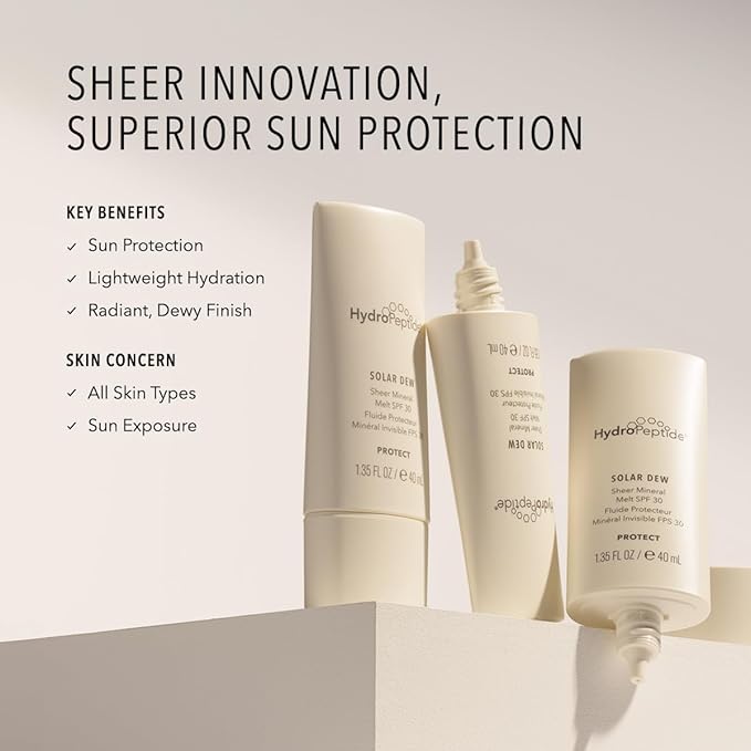 HydroPeptide Solar Dew Sheer Mineral Melt SPF30 Facial Moisturizer, Sunscreen & Primer, 1.35 Ounce-VivaGrace Women