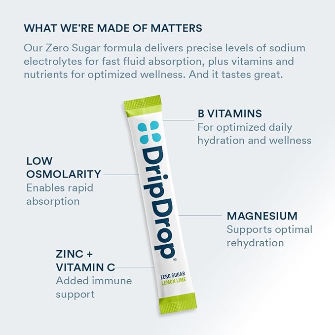 DripDrop Sugar Free Hydration Packets - Zero Lemon Lime - Single Serve Electrolytes Powder Drink Mix - Non-GMO, Gluten Free, Vegan - 32 Sticks-VivaGrace Women