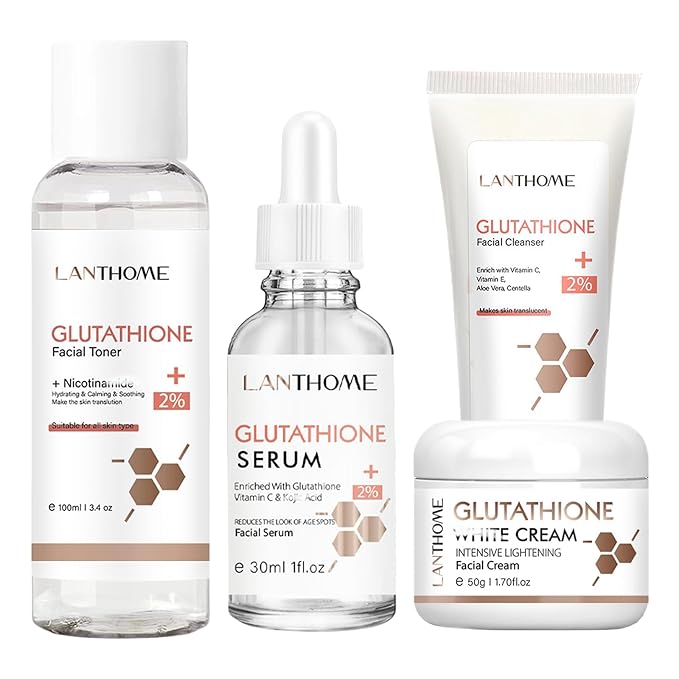 Glutathione Skincare Set, Complete Skin Care Routine Includes Glutathione Cream, Toner, Face Wash & Glutathione Face Serum, Anti-Aging Skincare Set For Women, Tight, Anti-Aging, Radiant-VivaGrace Women