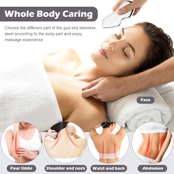Stainless Steel Gua Sha Facial Tools, Upgrade Gua Sha for Facial Skin, Portable Eyes Neck Massage, Metal Gua Sha Tighten Skin Massage Guasha Beauty Tool-VivaGrace Women