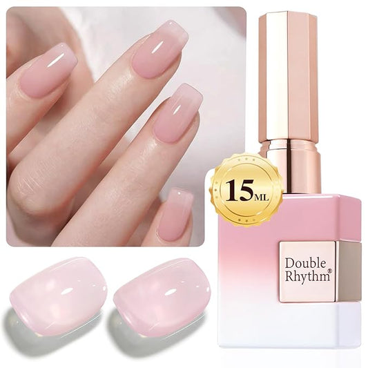 Double Rhythm Gel Polish Translucent Sheer Neutral Natural Light Milky Same Color Same Bottle 15ML Jelly Polish Art DIY at Home (Baby Pink-A1376)-VivaGrace Women